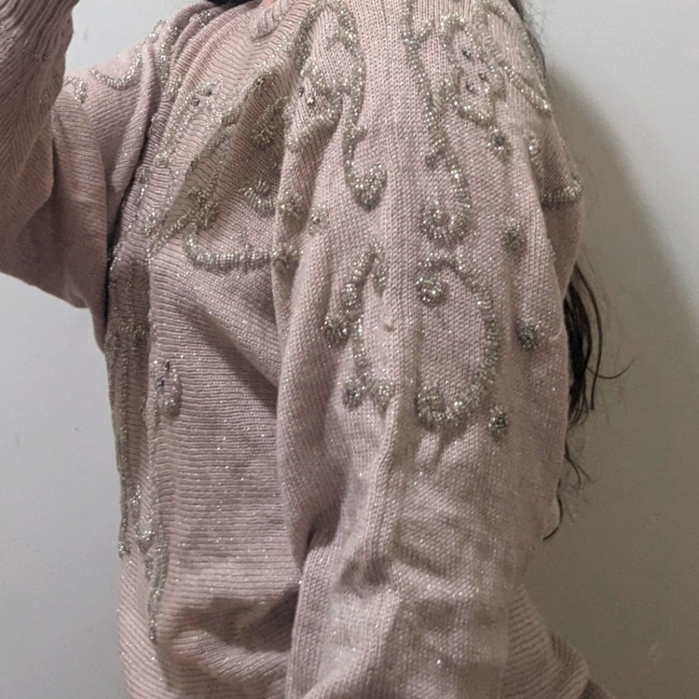 Pink Nordstrom Sweater with Silver Embellishments